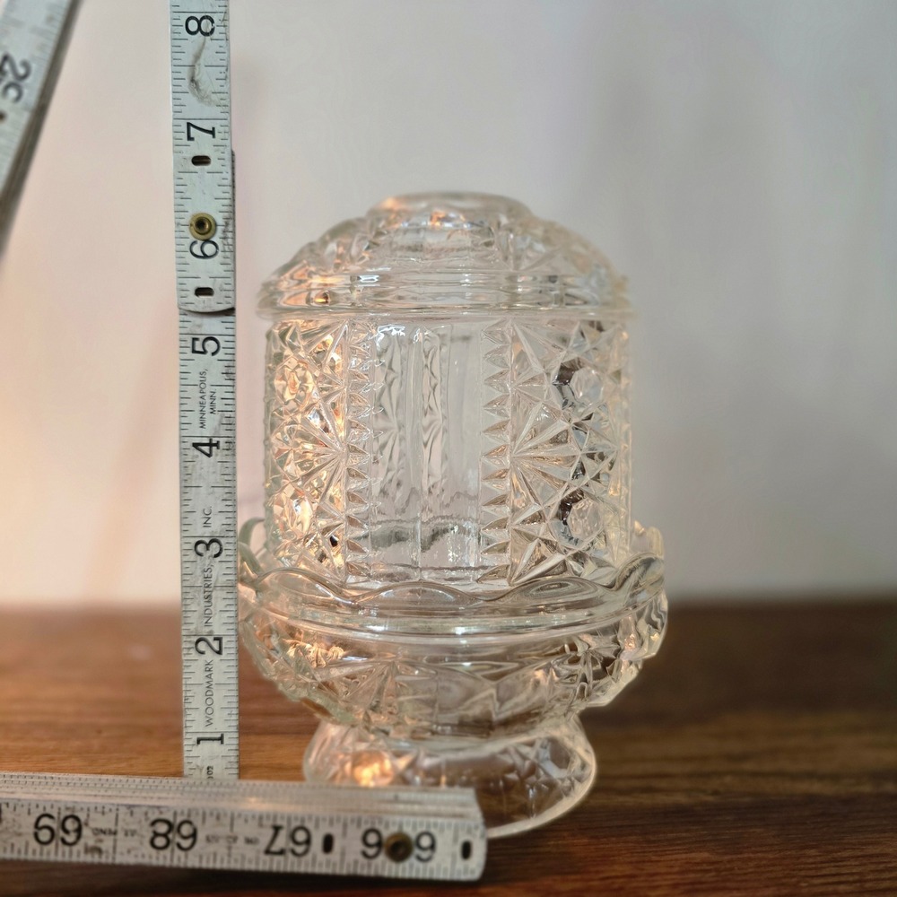 Vintage Indiana Crystal Clear Glass "Stars and Bars" fairy lamp tea light - Picture 3 of 4
